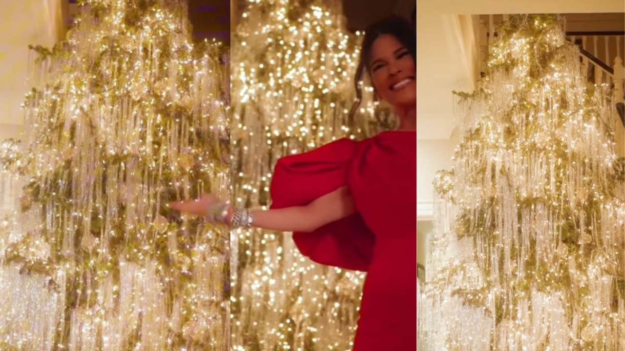 El impresionante árbol de navidad de Martha Debayle, ¡más de 42,000 hilos plateados!